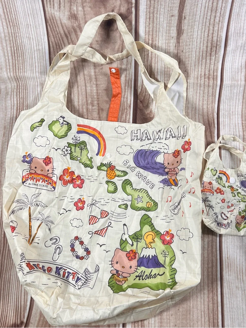 Hello Kitty Cream Tote Bag with Colorful Hawaii Prints
